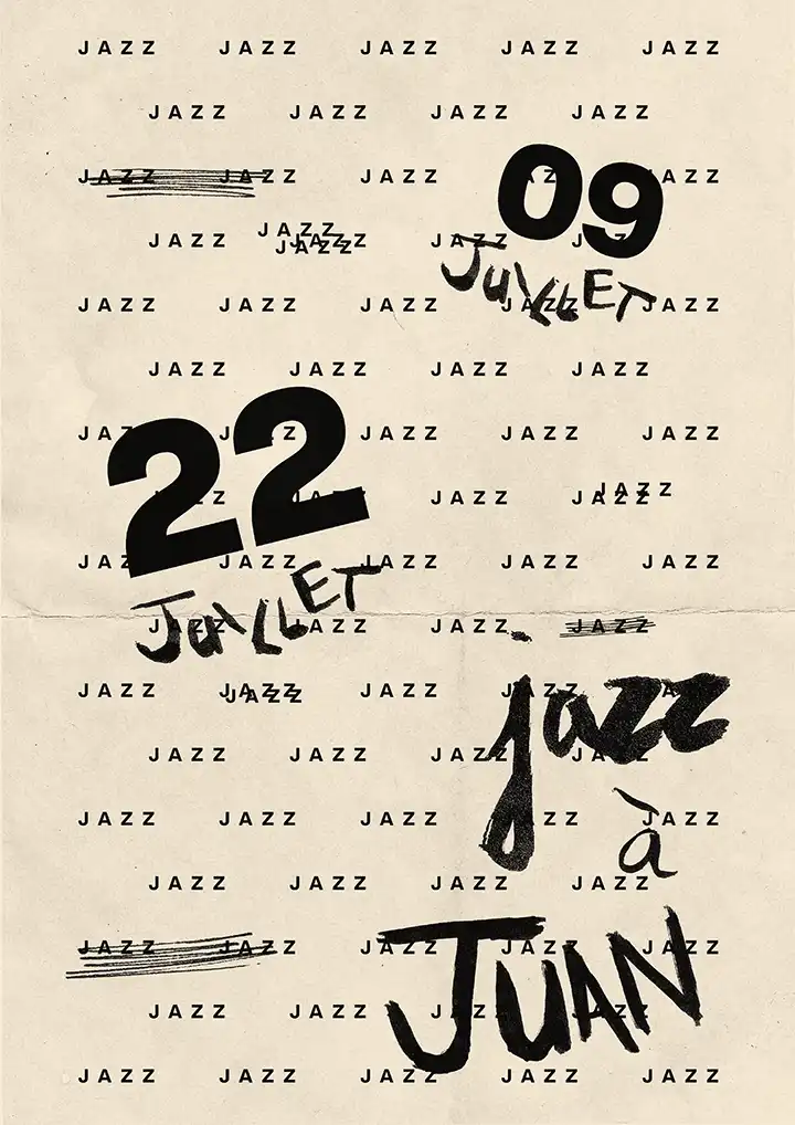 Second poster for the music festival Jazz à Juan. Association of typographies and marker textures.